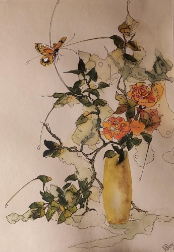 aquarelles,abby,watercolor,fleurs,oiseaux,insectes,sumie