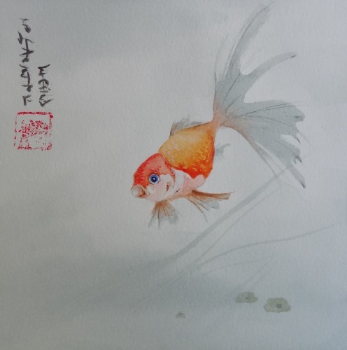 aquarelle,poisson,peinture chinoise,nature,animaux,abby,watercolor
