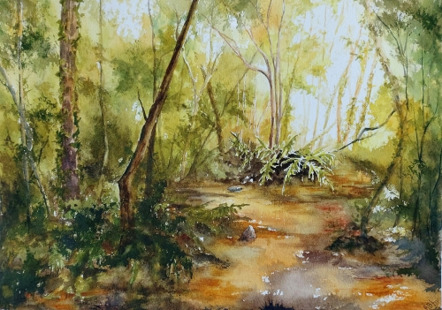 abby,aquarelle,watercolor,paysage,landscape,arbres,rivière