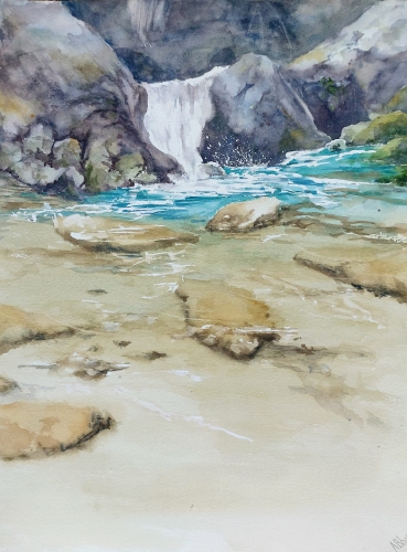 abby,aquarelle,watercolor,paysage,landscape,arbres,rivière