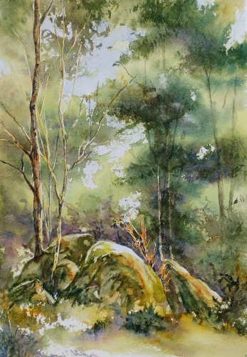 abby,aquarelle,watercolor,paysage,landscape,arbres,rivière