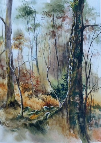 abby,aquarelle,watercolor,paysage,landscape,arbres,rivière