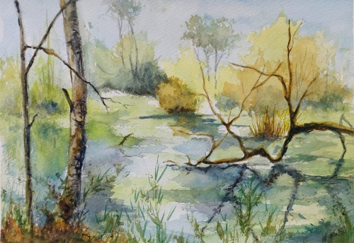 abby,aquarelle,watercolor,paysage,landscape,arbres,rivière