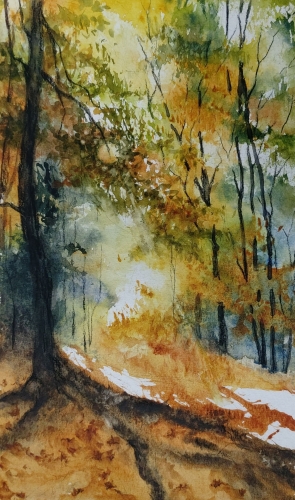 abby,aquarelle,watercolor,paysage,landscape,arbres,rivière