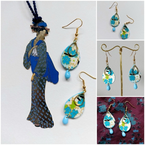 abby,pendentif,collier,artisanat,résine,papier,aquarelle,fleurs,fait main,bijou fantaisie