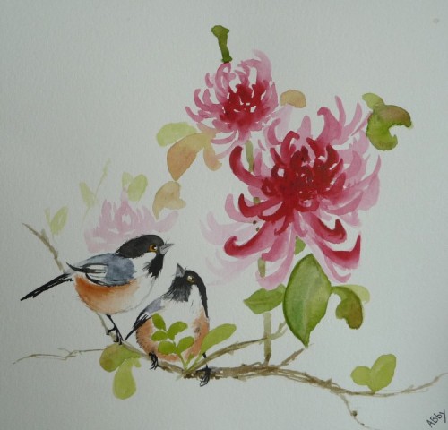 aquarelle,peinture chinoise, oiseaux,nature,abby,watercolor