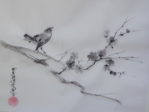 aquarelle,sumie,sumi-e,encre,abby,peinture chinoise,peinture japonaise,oiseaux