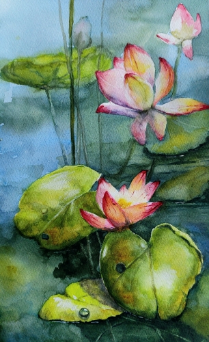 Aquarelle,watercolor,abby,aquarelle paysage, orne, normandie, rivière, reflets