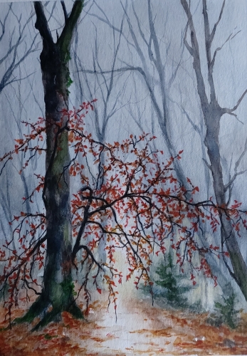 abby,aquarelle,watercolor,paysage,landscape,arbres,rivière