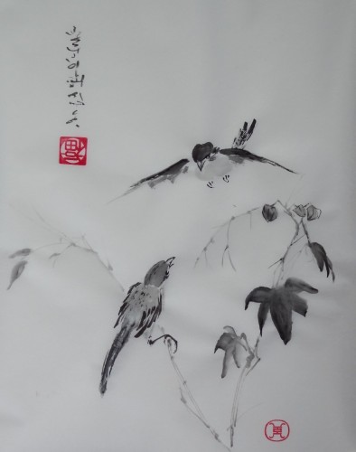 aquarelle,sumi-e,peinture chinoise,oiseaux,abby,encre
