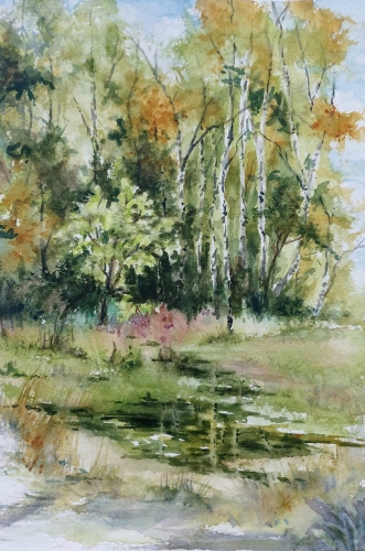 abby,aquarelle,watercolor,paysage,landscape,arbres,rivière