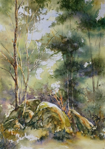 abby,aquarelle,watercolor,paysage,landscape,arbres,rivière