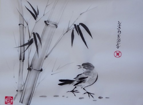 aquarelle,sumi-e,peinture chinoise,oiseaux,abby,encre