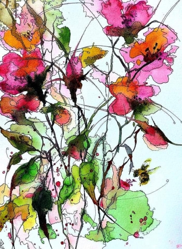 abby,aquarelle,fleurs,watercolor,insectes,oiseaux,sumie,xieyi,encre,feutre,nature,animaux