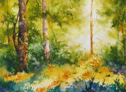 Aquarelle,watercolor,abby,aquarelle paysage, orne, normandie, rivière, reflets