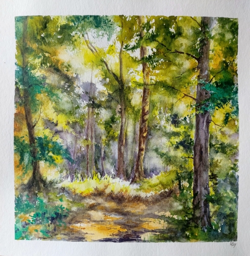 abby,aquarelle,watercolor,arbre,forêt,sous-bois,paysage,landscape,nature,peinture,art