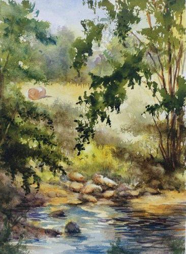 abby,aquarelle,watercolor,paysage,landscape,arbres,rivière