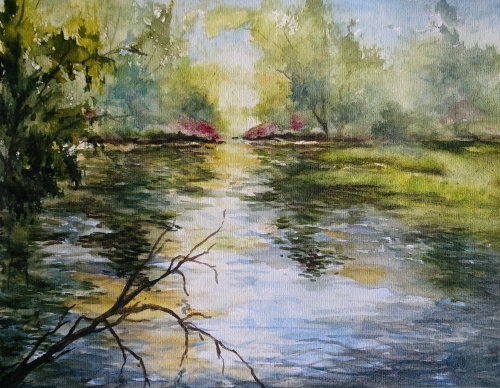 Aquarelle,watercolor,abby,aquarelle paysage, orne, normandie, rivière, reflets