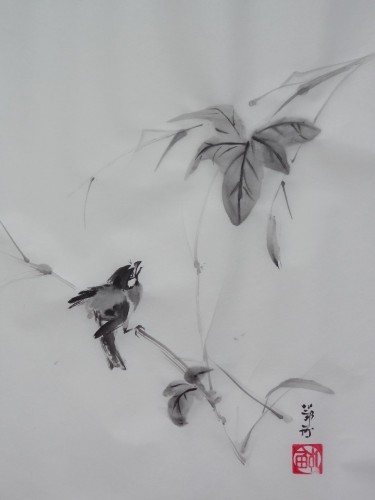 aquarelle,sumie,sumi-e,encre,peinture cinoise, peinture japonaise,oiseaux,abby