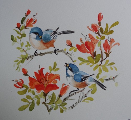 aquarelle,peinture chinoise,oiseaux,animaux,abby,watercolor,nature