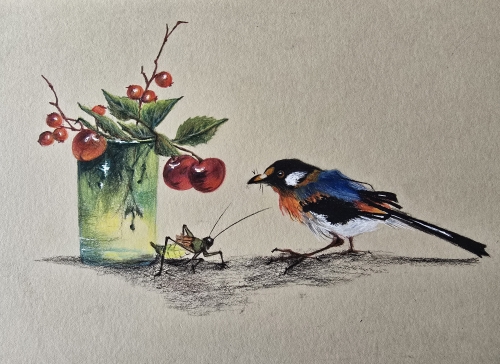 Crayons de couleur,aquarelle,abby,dessin,oiseaux,style asiatique,fruits,insectes